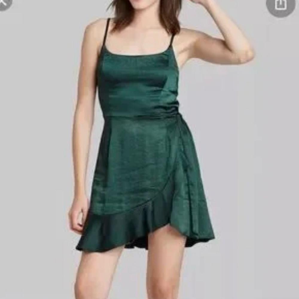 Wild fable green satin wrap dress - Picture 2 of 10